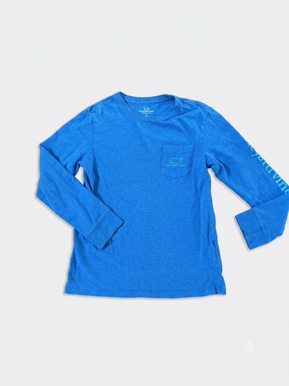Vineyard Vines Kids Long Sleeve Vintage Whale Tee- Denim Blue